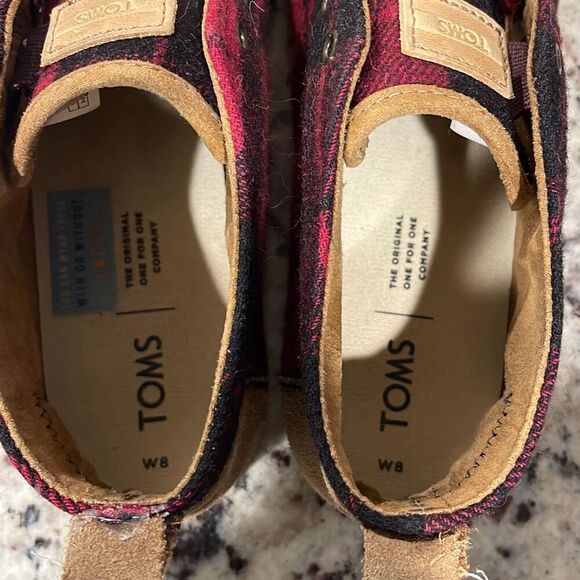 Toms Womens Plaid Felt On Leather Flannel Mid Top Bota Boots Red Black Size 8 - Picture 7 of 8
